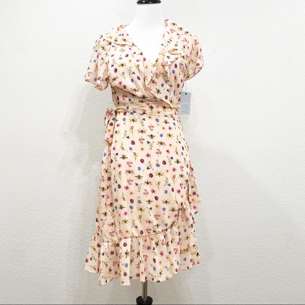Floral Ruffle Wrap Dress - Blush Pink - Picture 4 of 8